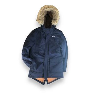 Unisex Superior Down Parka - Navy with Brown - Boy's/Girl's Large
